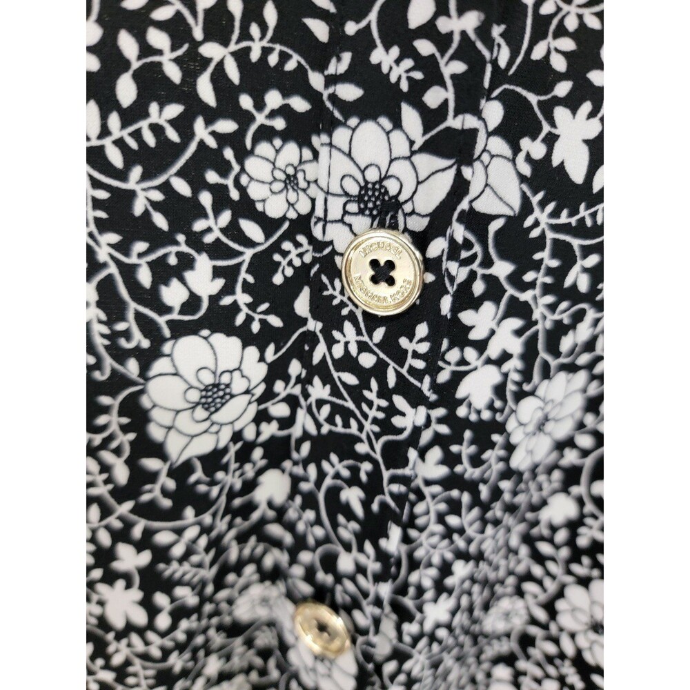 MICHAEL KORS BLACK & BONE FLORAL STRETCH BUTTON DOWN MIDI DRESS - Picture 4 of 6